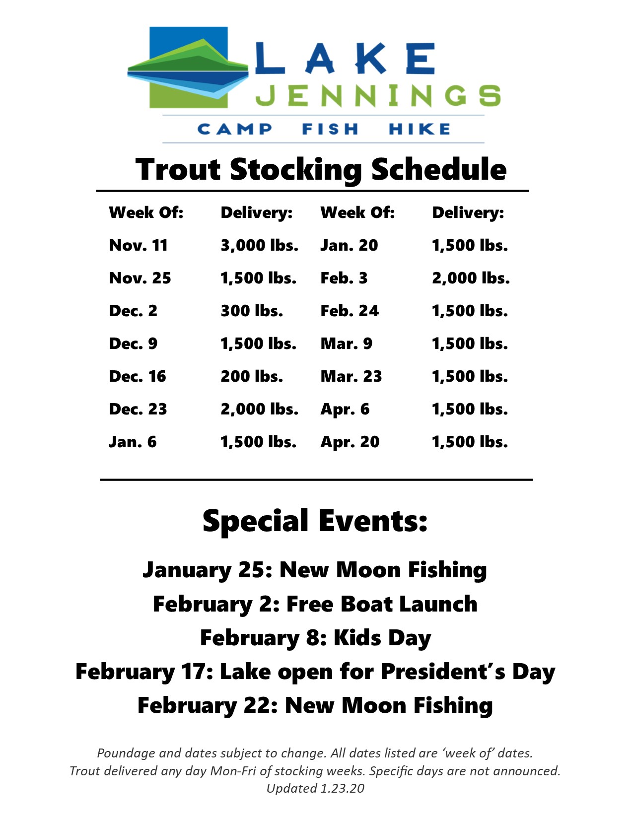 2022 Trout Stocking Schedule