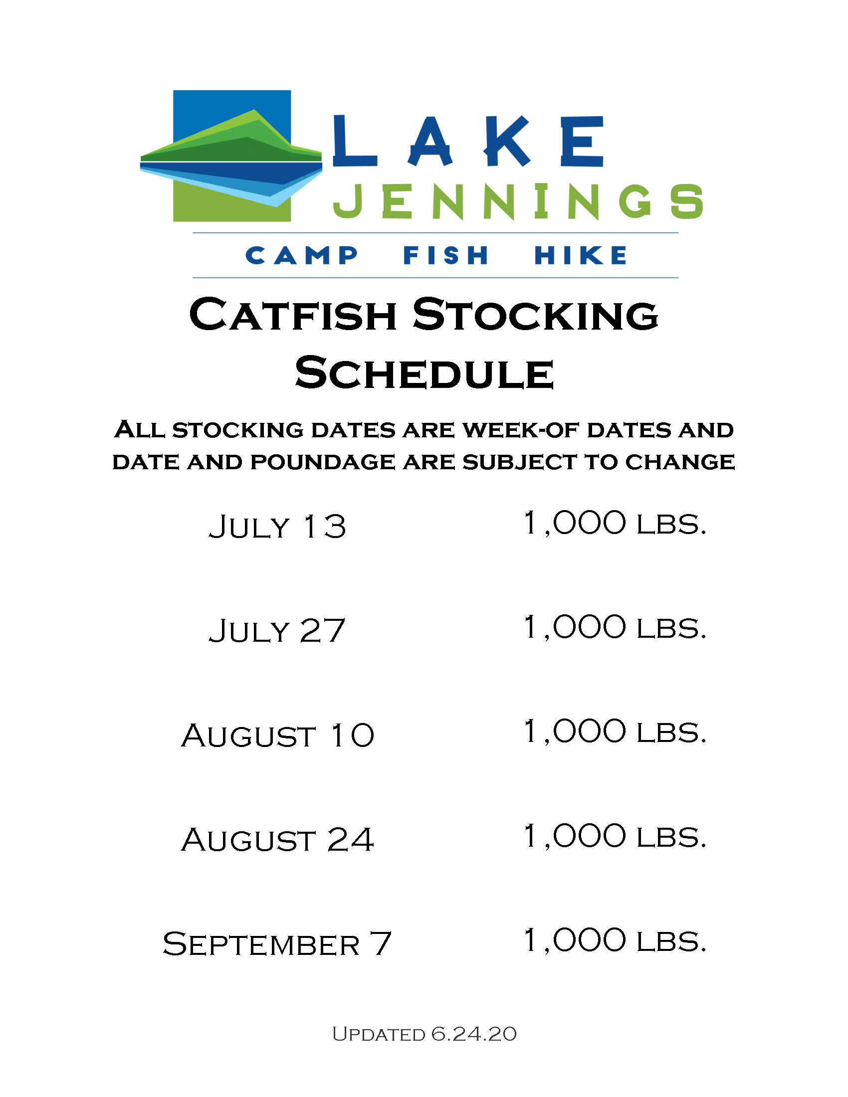 Post COVID Catfish Stocking Schedule 2020 (002) » Lake Jennings