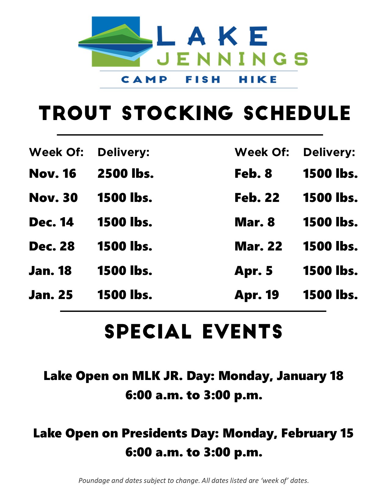 Stocking Schedule » Lake Jennings